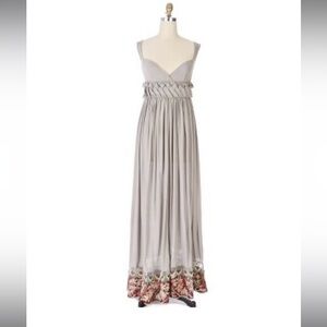 Rina Dhaka Indian Volubilis Maxi Boho Anthropologie Sequin Beaded Soft Gray dres